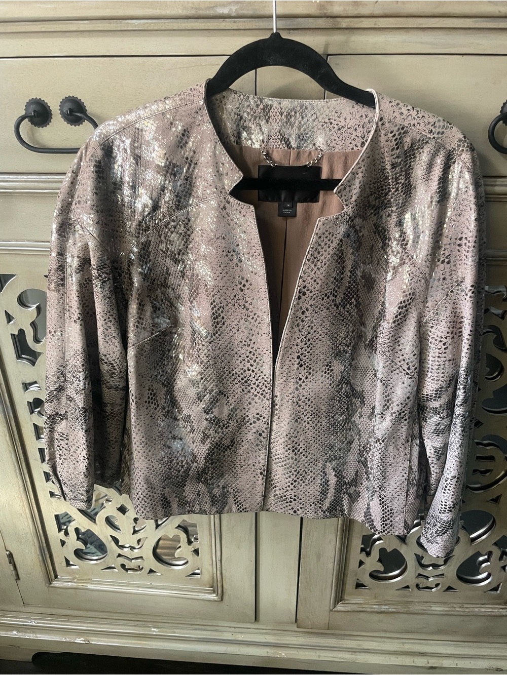 Women's St John Couture Snake-Print Open-Front Blazer - Taupe